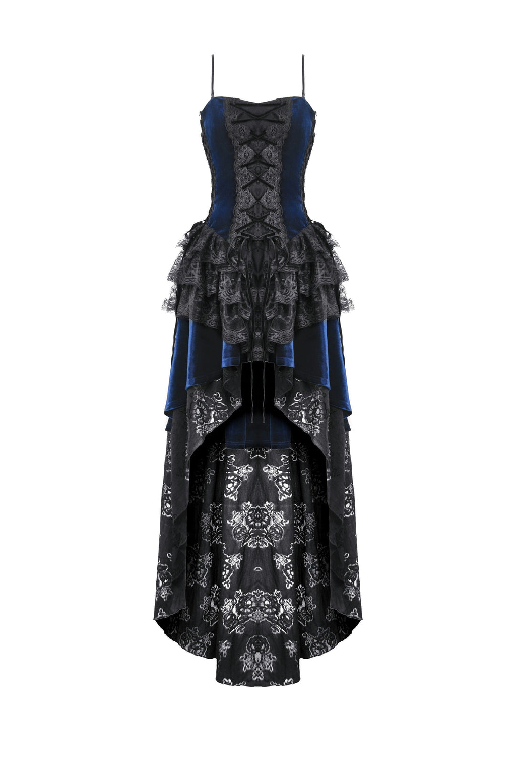 Royal Indigo Velvet Lace Hi-Lo Dress