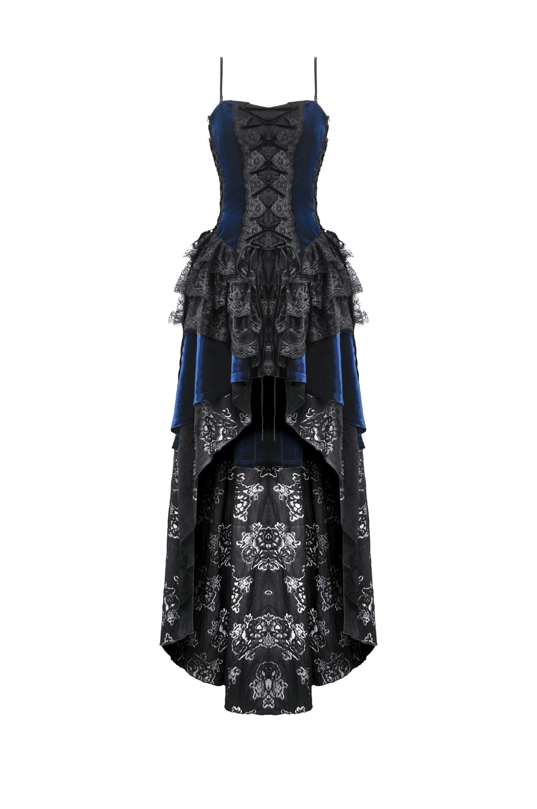 Royal Indigo Velvet Lace Hi-Lo Dress