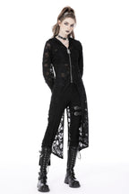 Ripped Hooded Half Zip Long Jacket