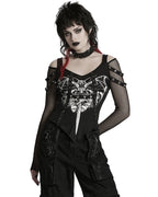 Punk Printed Mesh Strap Full Sleeve Top