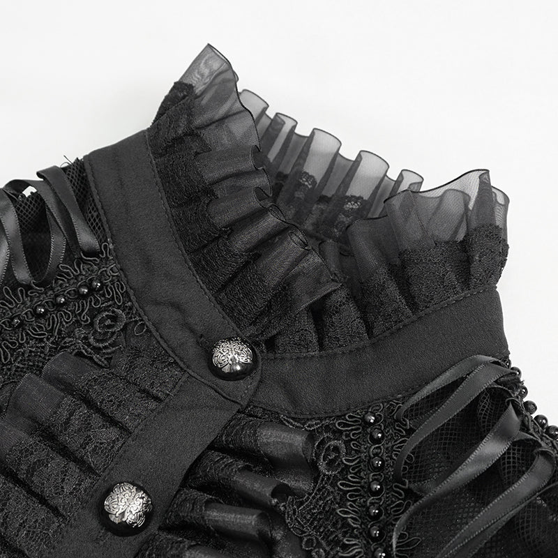 Patterned Ruffle High Neck Blouse