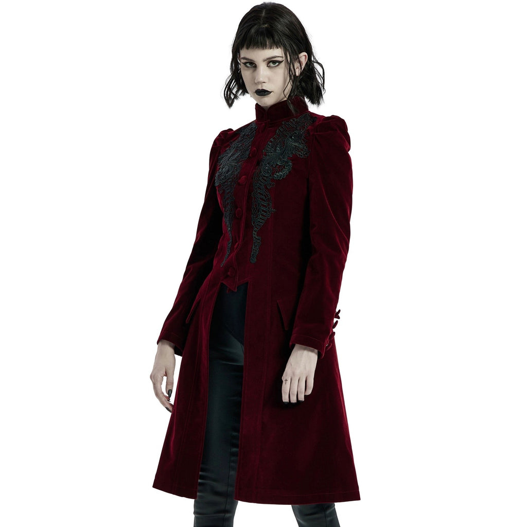 Mid Length Elegant Red Velvet Gothic Coat