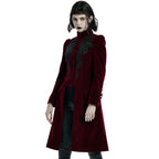Mid Length Elegant Red Velvet Gothic Coat