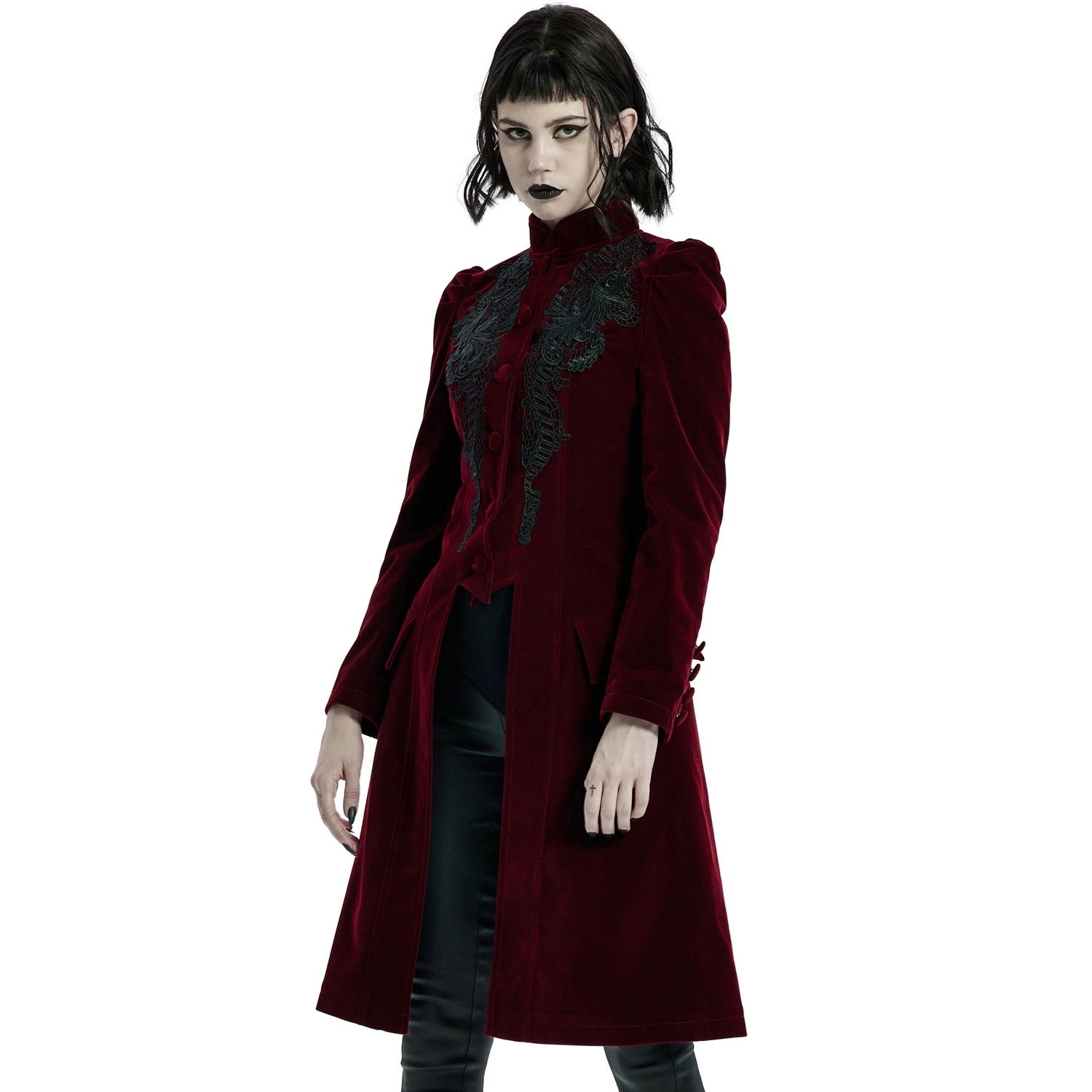 Mid Length Elegant Red Velvet Gothic Coat