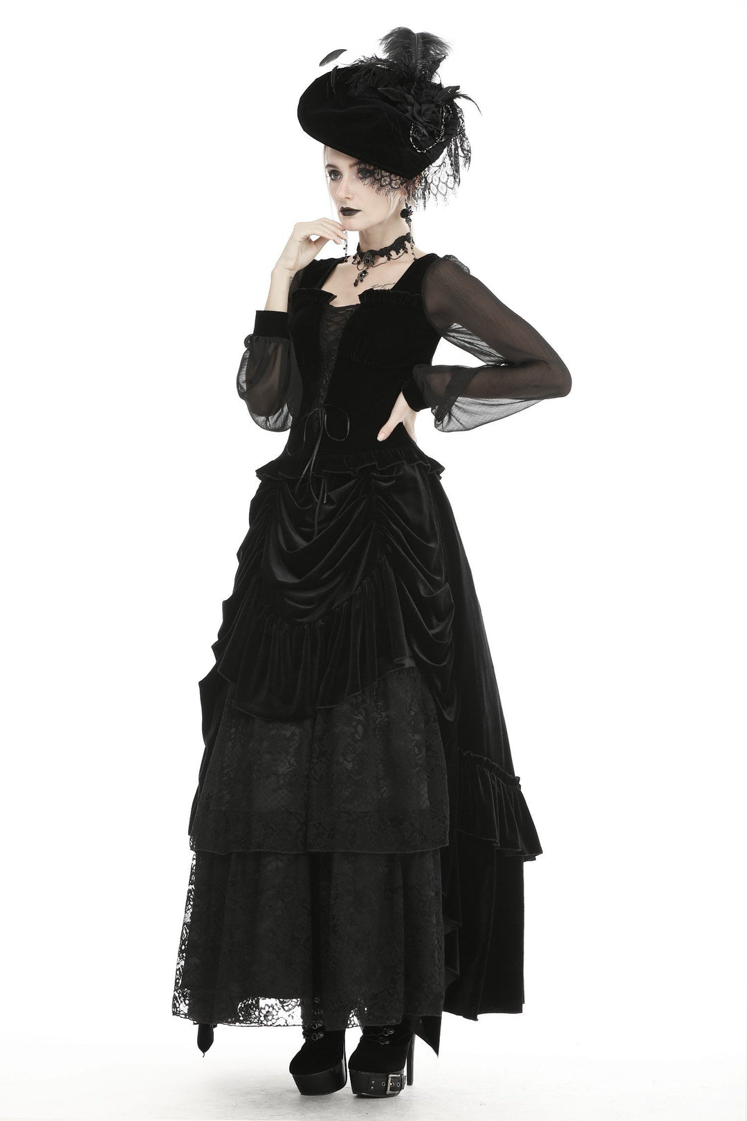 Queen Drape Lace Maxi Skirt