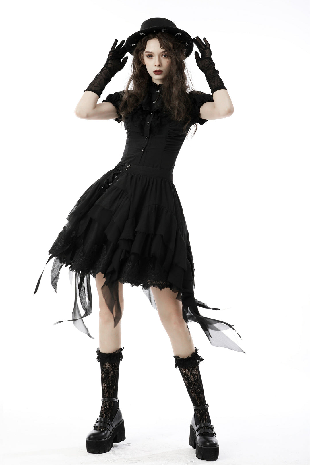 Ruffle Neckline Short Blouse