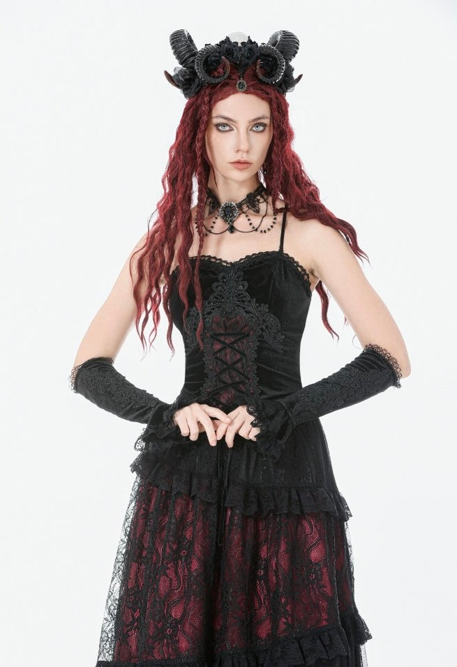 Velvet Red Lace Up Corset Top
