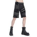 Eyelet Ripped Washed Denim Look Shorts