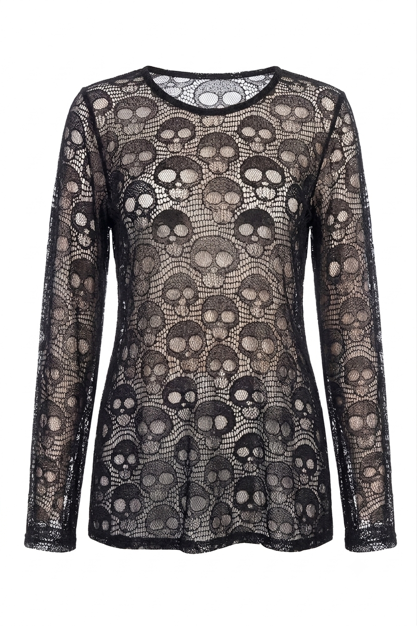 Skull Mesh Long Sleeve Top