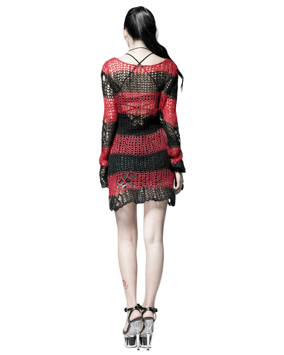 Red Baggy Cutout Knit Sweater