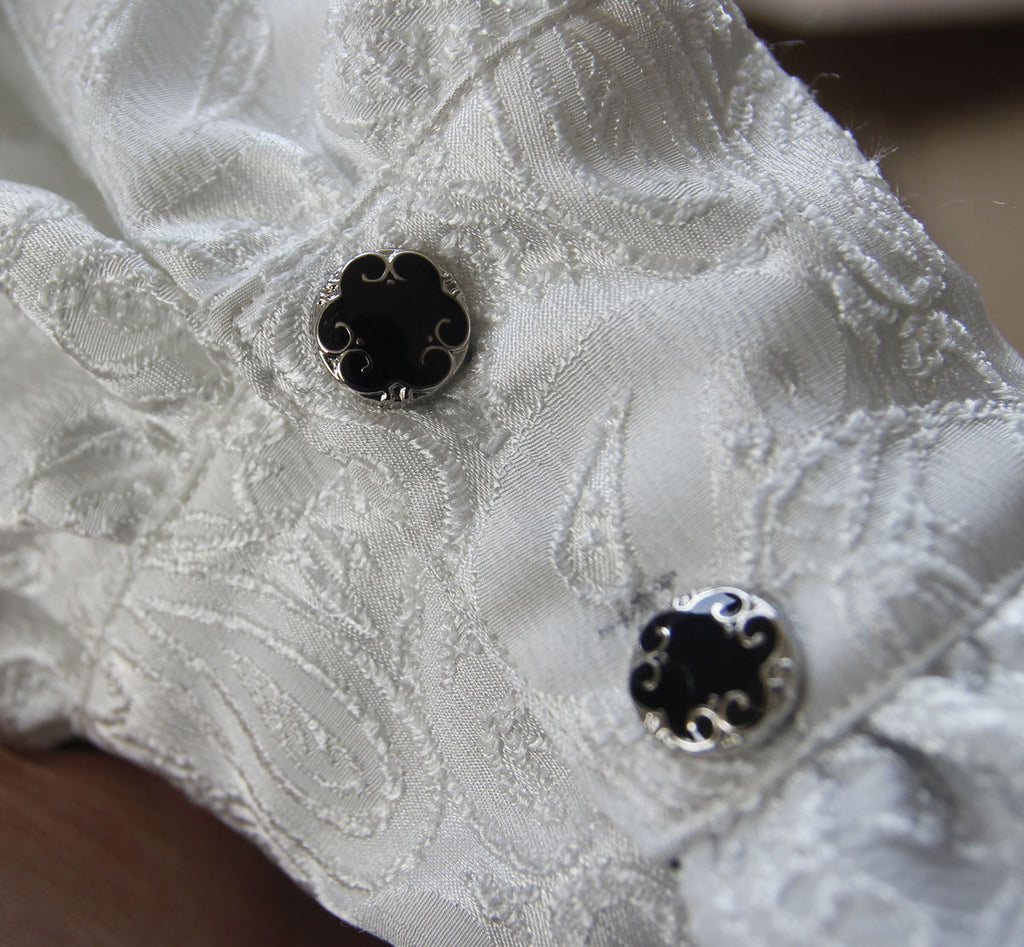 White Paisley Jacquard Shirt With Cravat