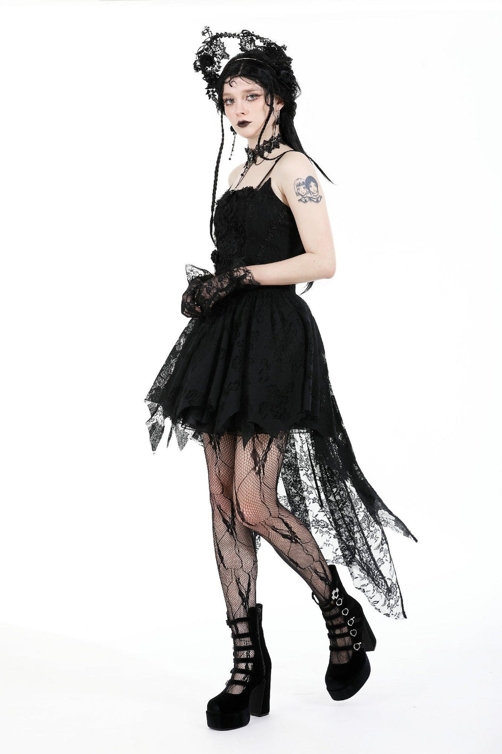 Strap Lace Trail Mini Dress
