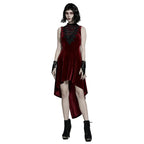 Red Gothic Hi-Lo Waterfall Velvet Sleeveless Dress