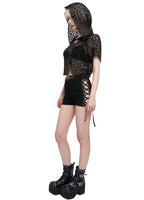 Crop Crochet Back Lace Up Hood
