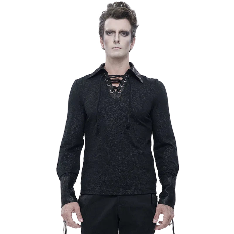Lace Up Collar Patterned Shirt
