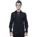 Lace Up Collar Patterned Shirt