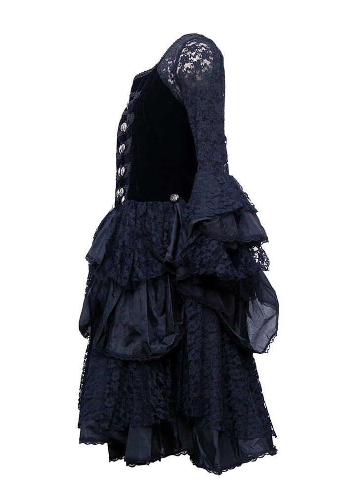 Black Lace Sleeve Ruffle Layered Dress