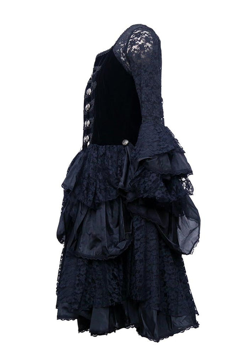 Black Lace Sleeve Ruffle Layered Dress