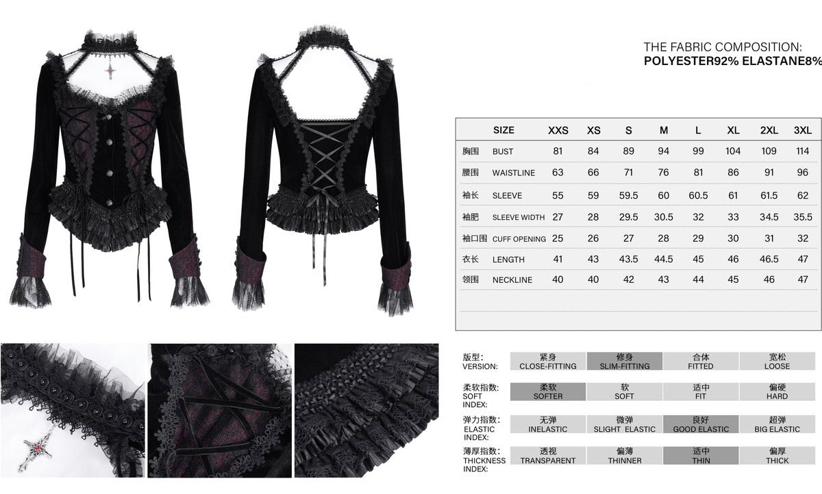 Gothic Cut Out Lace Hem Blouse