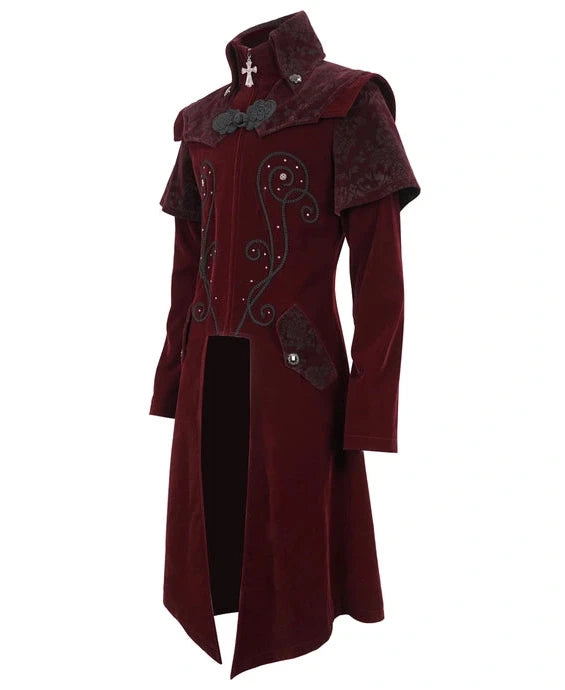 Cape Collar Crucifix Gothic Long Burgundy Coat