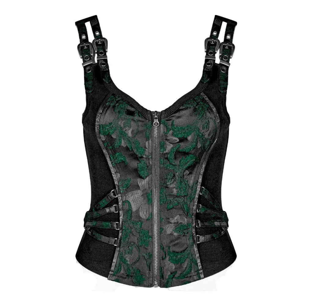 Green Poison Ivy Corset Buckle Top