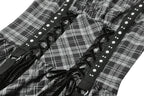 Grey Plaid Lace Up Mini Dress