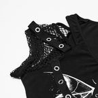 Punk Printed Mesh Strap Sleeve Top