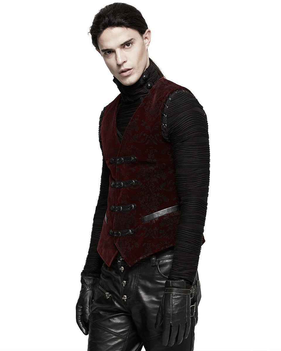 Red Alcazar Button Up Velvet Waistcoat