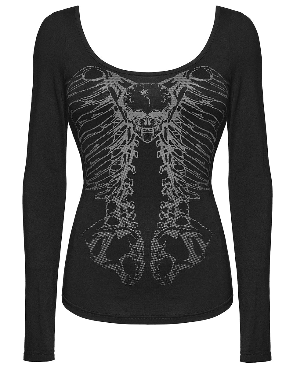 Full Sleeve Ribcage Skeleton Ring Cutout Spine Top