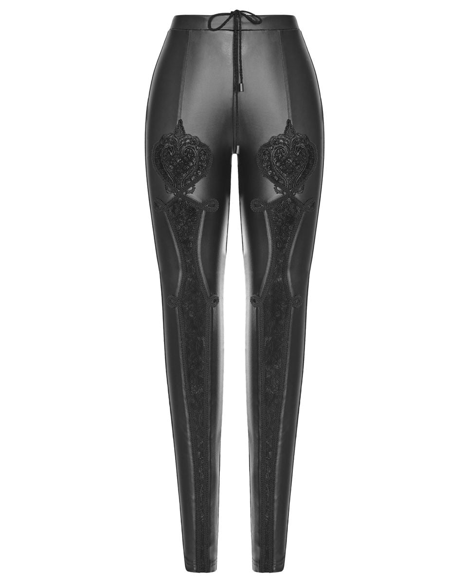 Black Gothic Lace PU Leather Leggings