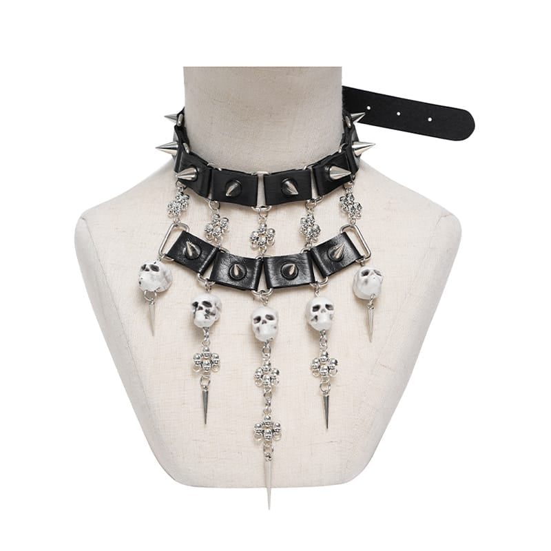 Spiked Skull Collar Choker Necklace