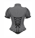 Pinstripe Ribbon Cat Broach Collar Blouse