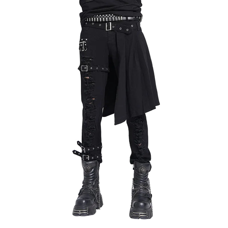 Ripped Punk Trousers With Half Skirt