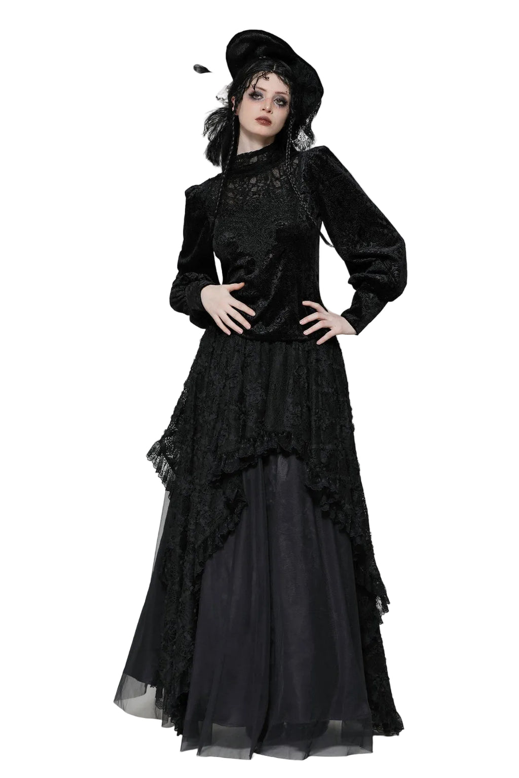 High Neck Jacquard Velvet Blouse