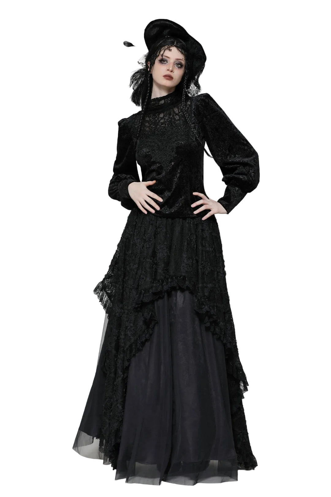 High Neck Jacquard Velvet Blouse