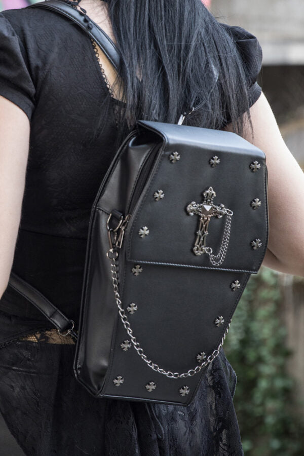 Large Coffin Chain Bag With Metal Crucifix