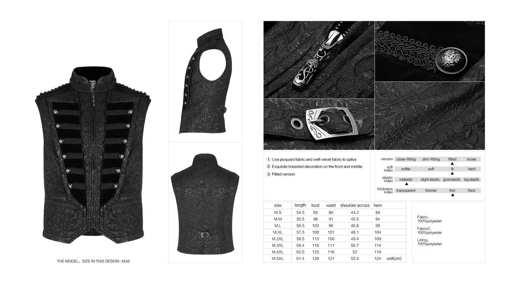 Black Ribcage Style Button Waistcoat