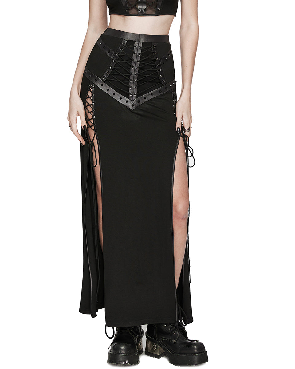 Side Split Lace Up Skirt
