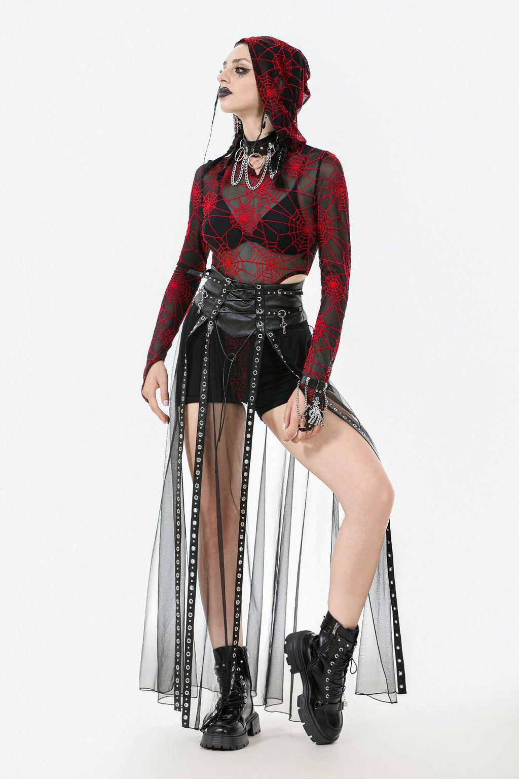 Light Mesh Eyelet Maxi Skirt