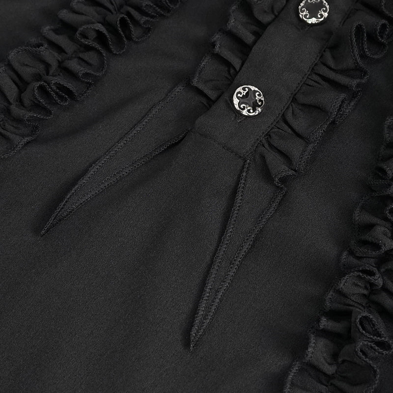 Black Ruffle Pleat High Neck Shirt