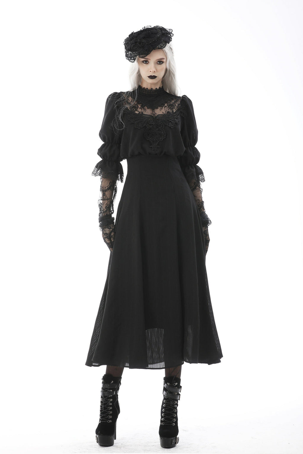 Gothic Lace Puff Sleeve Maxi Dress