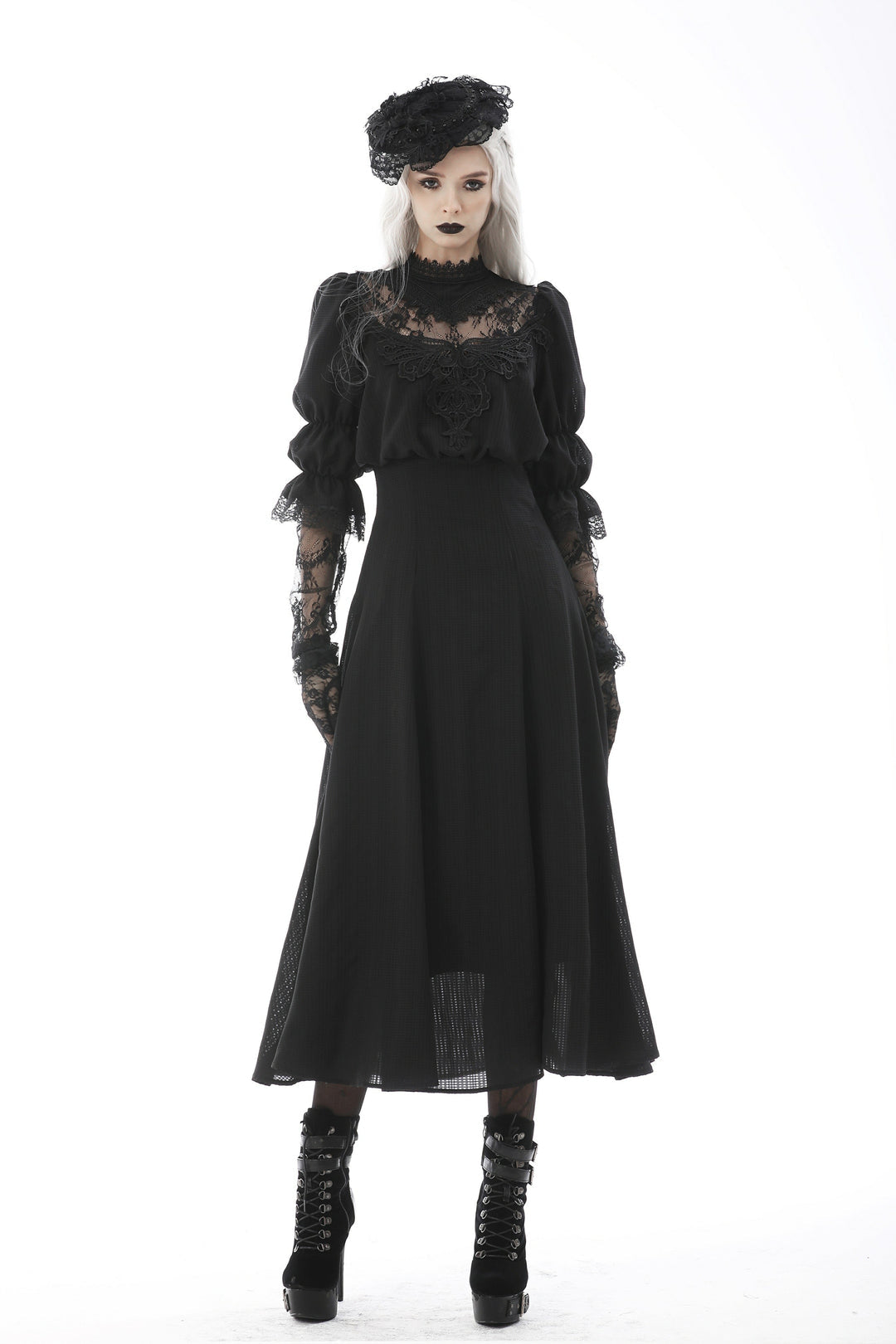 Gothic Lace Puff Sleeve Maxi Dress