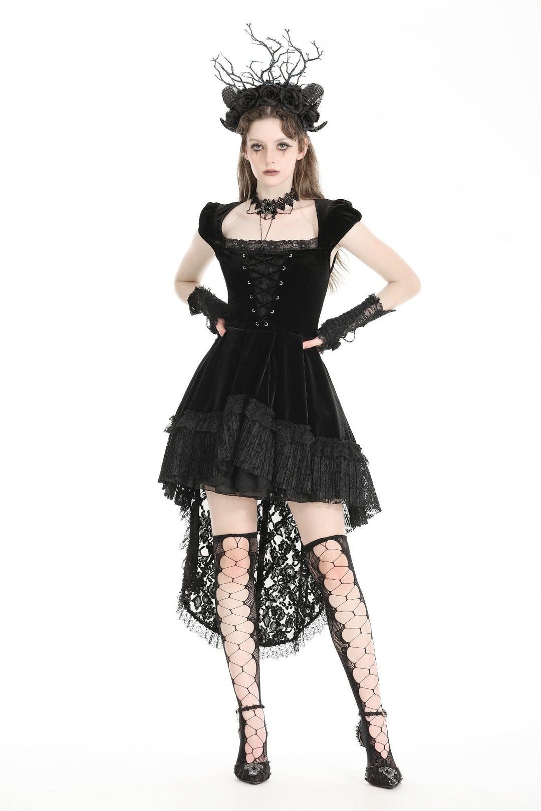 Velvet Lace Train Party Dress