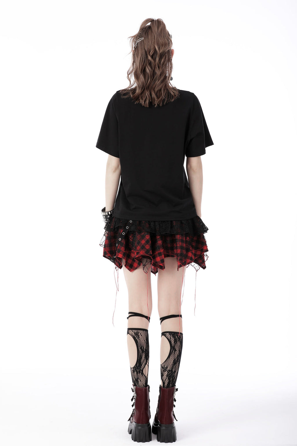 Punk Lace Plaid Mini Skirt