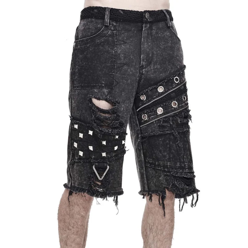 Eyelet Ripped Washed Denim Look Shorts