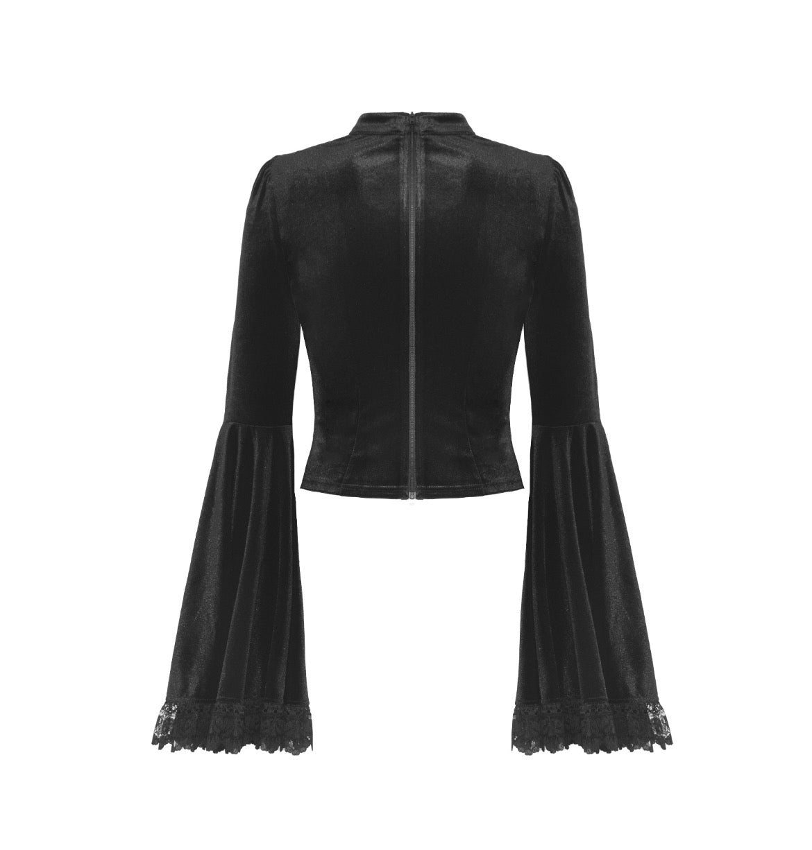 Lace Cutout Flare Arm Velvet Blouse