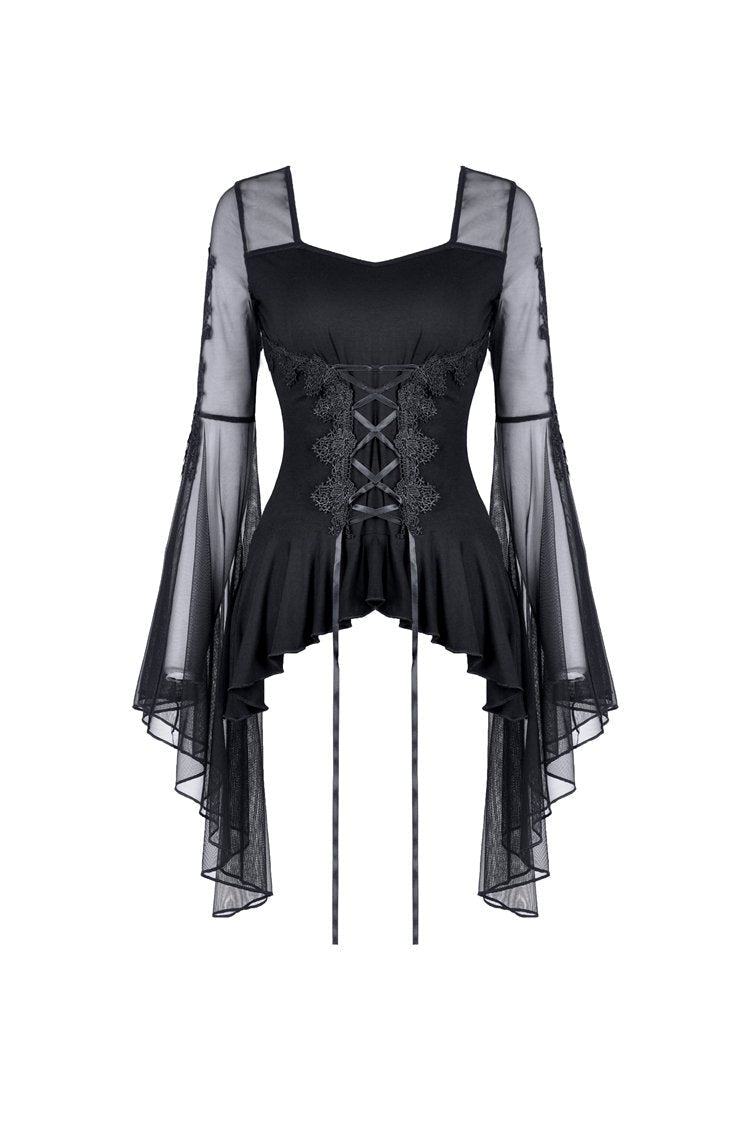 Detailed Whimsical Lace Up Blouse