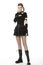 Criss Cross Heart Zip Ruffle Mini Skirt