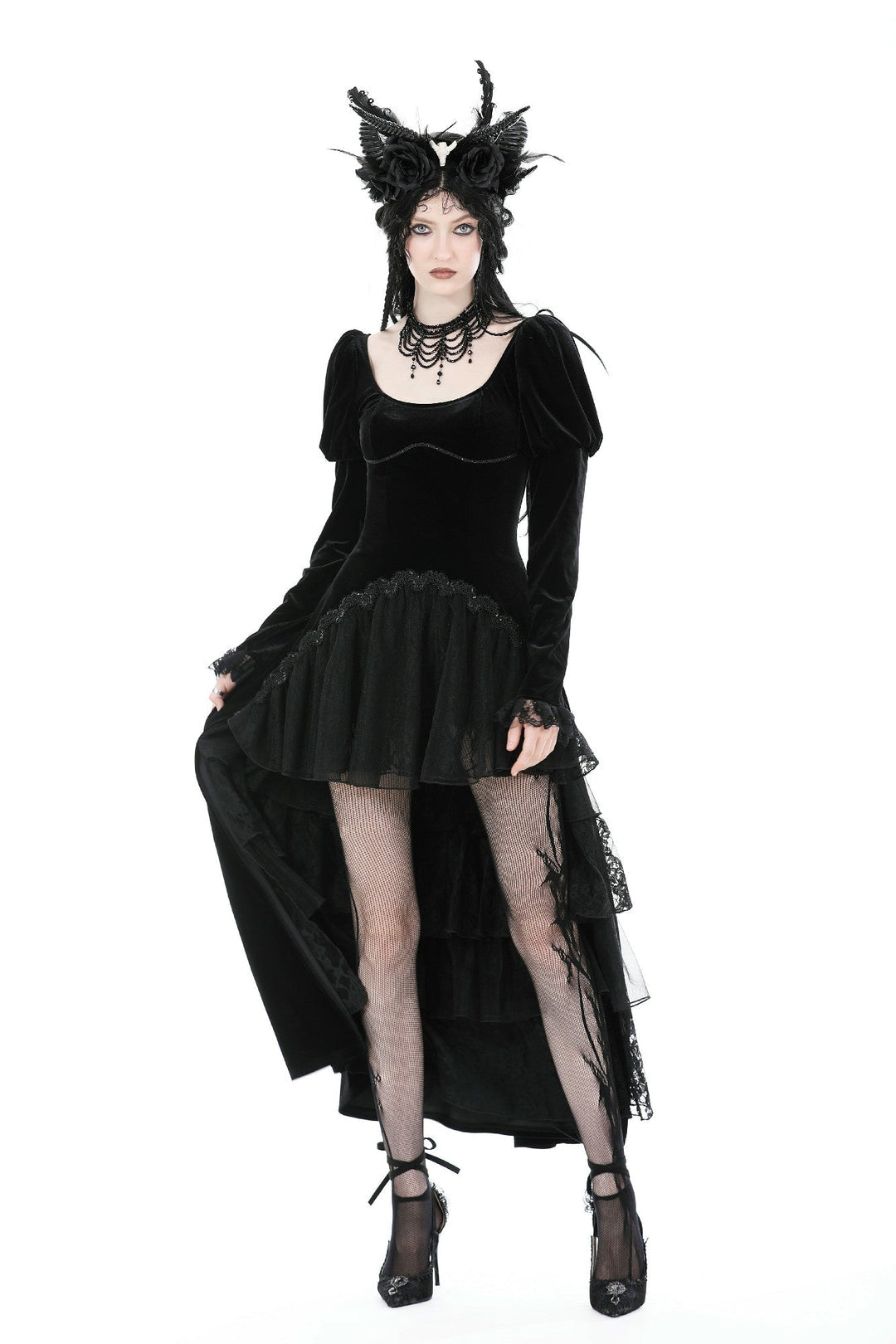 Velvet Ruffle Hi-Lo Dress
