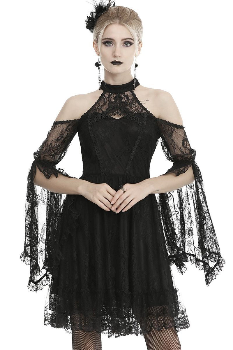 Net Cutout Flare Armed Dress